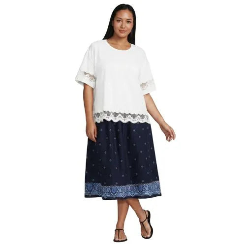 Women's Poplin Pull On Midi Skirt