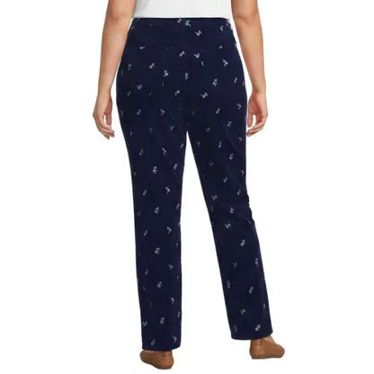 Women's Fine Wale Embroidery Corduroy High Rise Straight Leg Pants