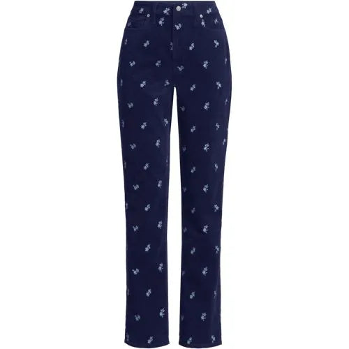 Women's Fine Wale Embroidery Corduroy High Rise Straight Leg Pants