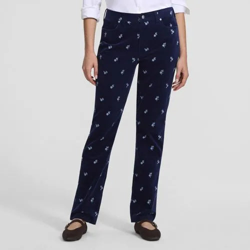 Women's Fine Wale Embroidery Corduroy High Rise Straight Leg Pants