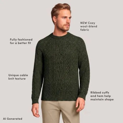 Men's Long Sleeve Cotton Wool Blend Stags Crewneck Sweater