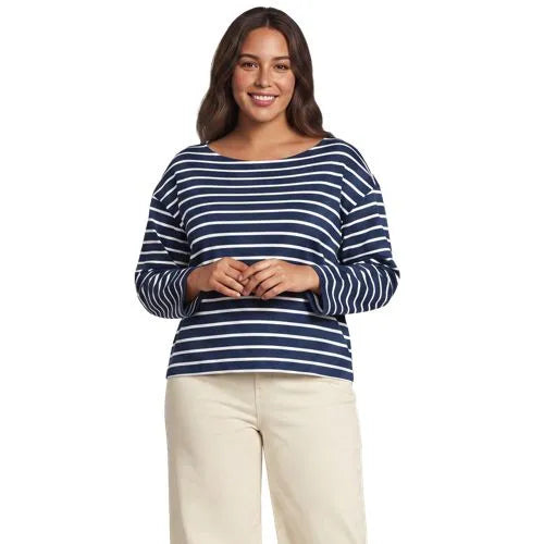 Women's Bracelet Sleeve Supima Cotton Boat Neck Flare Sleeve Top