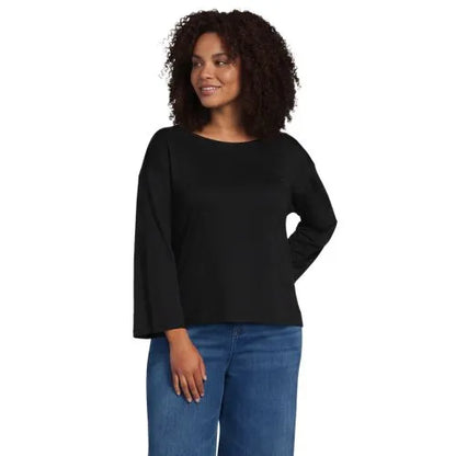 Women's Bracelet Sleeve Supima Cotton Boat Neck Flare Sleeve Top