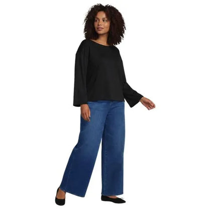 Women's Bracelet Sleeve Supima Cotton Boat Neck Flare Sleeve Top