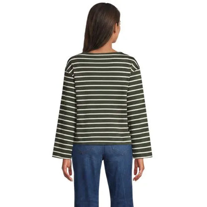 Women's Bracelet Sleeve Supima Cotton Boat Neck Flare Sleeve Top
