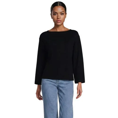 Women's Bracelet Sleeve Supima Cotton Boat Neck Flare Sleeve Top