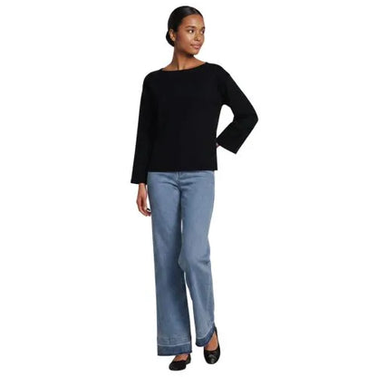 Women's Bracelet Sleeve Supima Cotton Boat Neck Flare Sleeve Top
