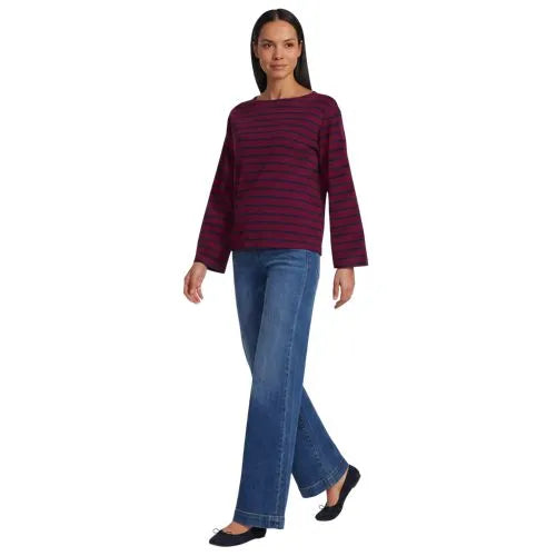 Women's Bracelet Sleeve Supima Cotton Boat Neck Flare Sleeve Top