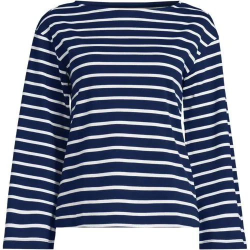 Women's Bracelet Sleeve Supima Cotton Boat Neck Flare Sleeve Top