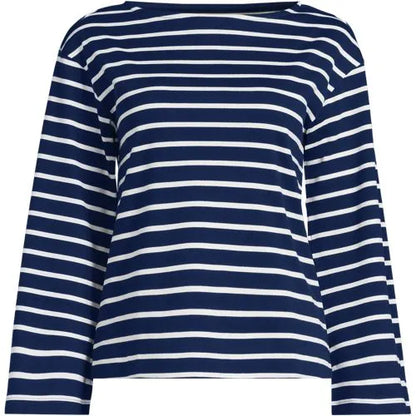 Women's Bracelet Sleeve Supima Cotton Boat Neck Flare Sleeve Top