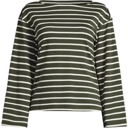 Women's Bracelet Sleeve Supima Cotton Boat Neck Flare Sleeve Top
