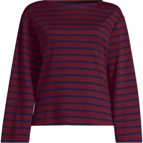 Women's Bracelet Sleeve Supima Cotton Boat Neck Flare Sleeve Top