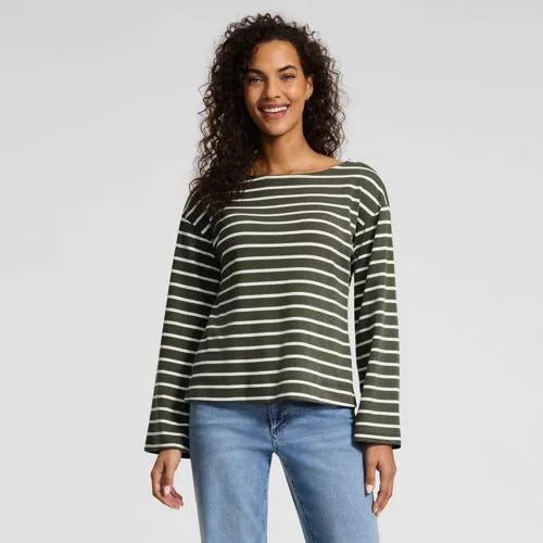 Women's Bracelet Sleeve Supima Cotton Boat Neck Flare Sleeve Top