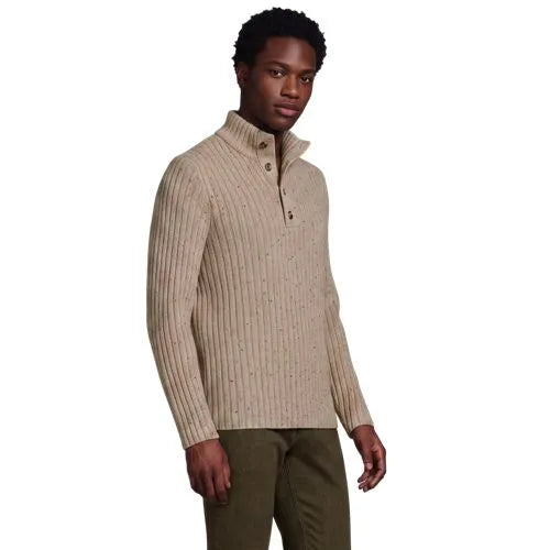 Men's Long Sleeve Cotton Wool Button Up Mock Sweater