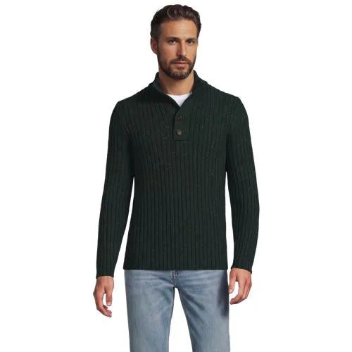Men's Long Sleeve Cotton Wool Button Up Mock Sweater