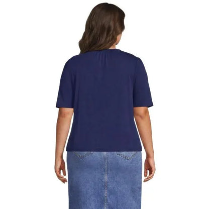 Women's Elbow Sleeve Slub Jersey Embroidered Yoke Pintuck Blouse