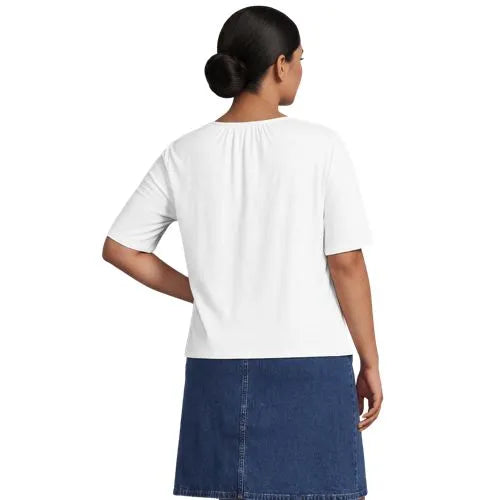 Women's Elbow Sleeve Slub Jersey Embroidered Yoke Pintuck Blouse