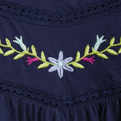Women's Elbow Sleeve Slub Jersey Embroidered Yoke Pintuck Blouse