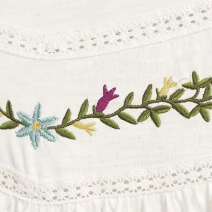 Women's Elbow Sleeve Slub Jersey Embroidered Yoke Pintuck Blouse