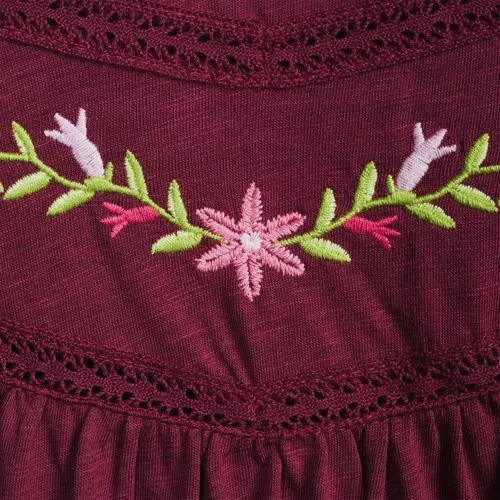 Women's Elbow Sleeve Slub Jersey Embroidered Yoke Pintuck Blouse