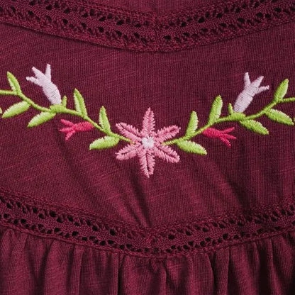 Women's Elbow Sleeve Slub Jersey Embroidered Yoke Pintuck Blouse