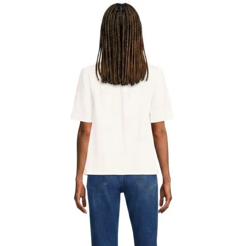 Women's Elbow Sleeve Slub Jersey Embroidered Yoke Pintuck Blouse