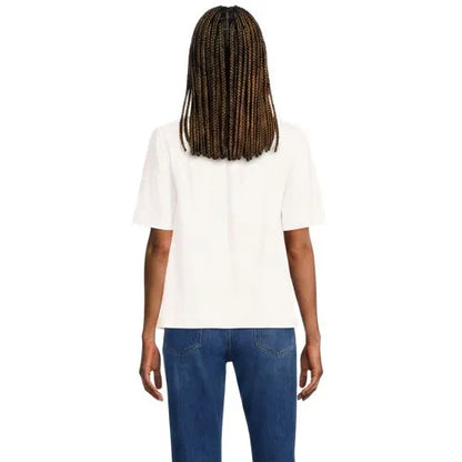 Women's Elbow Sleeve Slub Jersey Embroidered Yoke Pintuck Blouse