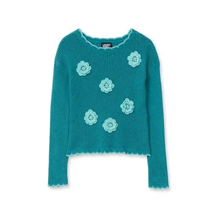 Girls Long Sleeve Crochet Rosette Sweater