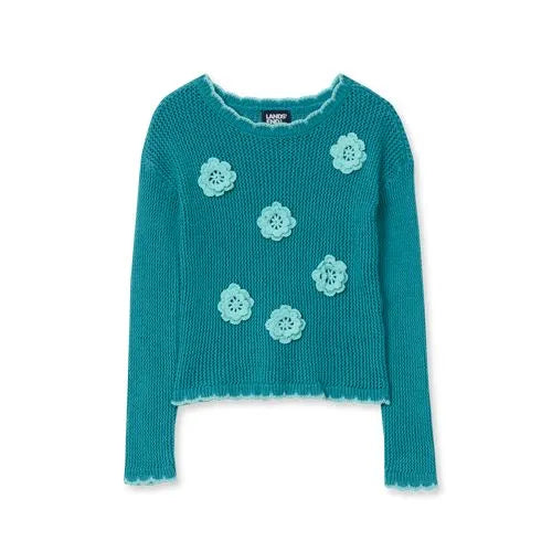 Girls Long Sleeve Crochet Rosette Sweater