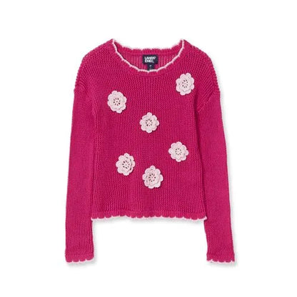 Girls Long Sleeve Crochet Rosette Sweater