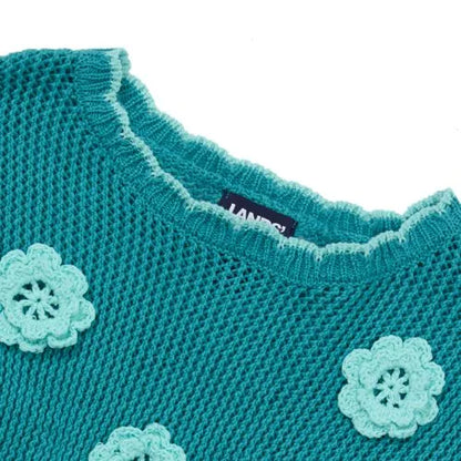 Girls Long Sleeve Crochet Rosette Sweater