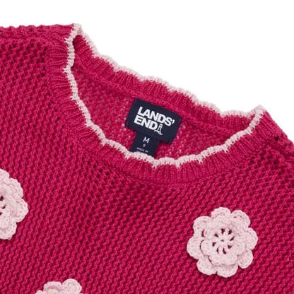 Girls Long Sleeve Crochet Rosette Sweater