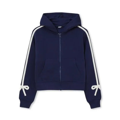 Girls Fleece Hooded Zip Up Bow Sweatshirt