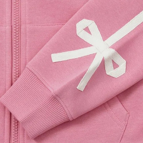 Girls Fleece Hooded Zip Up Bow Sweatshirt