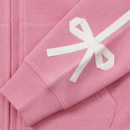 Girls Fleece Hooded Zip Up Bow Sweatshirt