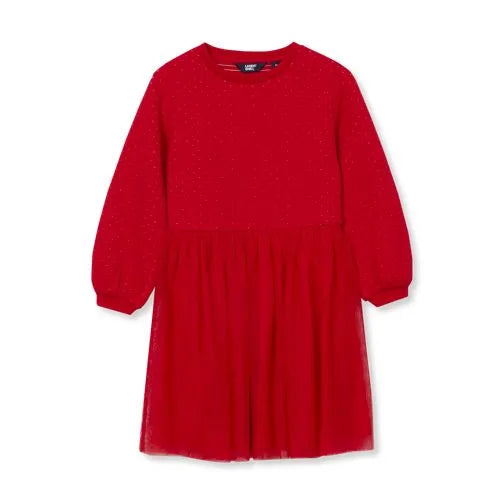 Girls Long Sleeve Mixed Media Dress