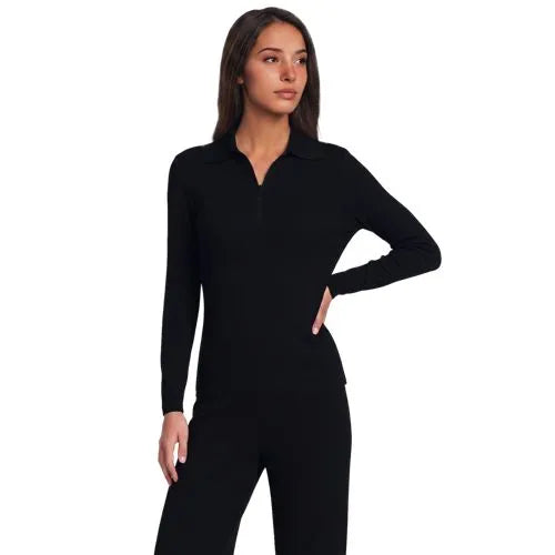 Women's Long Sleeve Drapey Rib Quarter Zip Top