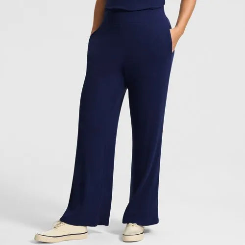 Womens Drapey Rib High Rise Wide Leg Pants