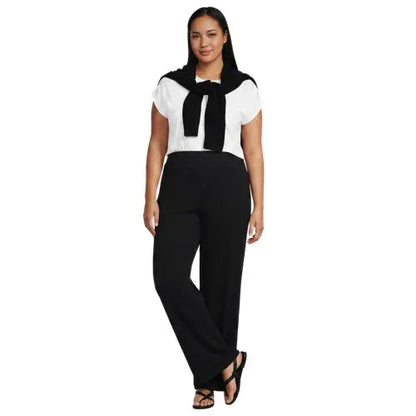 Womens Drapey Rib High Rise Wide Leg Pants