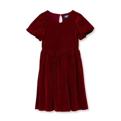 Girls Bubble Sleeve Velour Dress