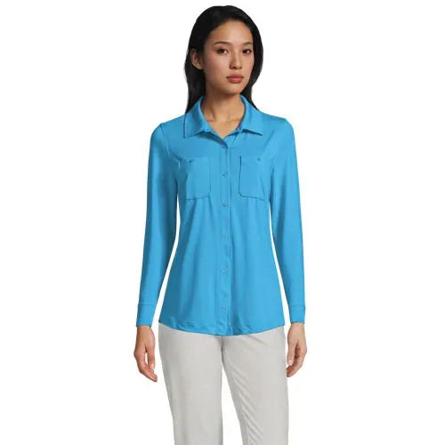 Women's Long Sleeve Button Front Garden Tee - Sunshade UPF 50 Quick Dry