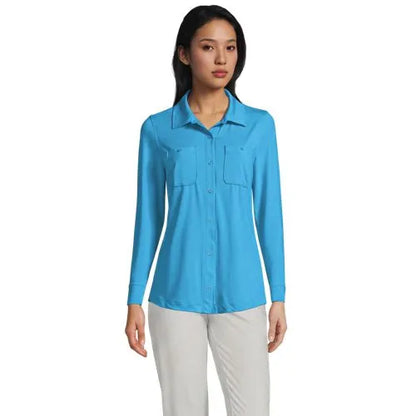Women's Long Sleeve Button Front Garden Tee - Sunshade UPF 50 Quick Dry