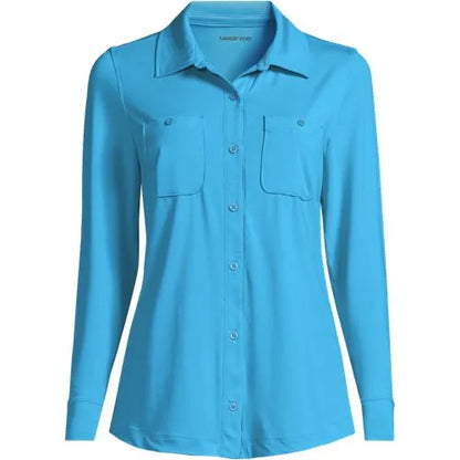 Women's Long Sleeve Button Front Garden Tee - Sunshade UPF 50 Quick Dry