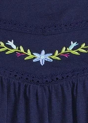 Women's Elbow Sleeve Slub Jersey Embroidered Yoke Pintuck Blouse