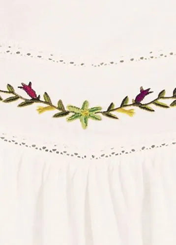 Women's Elbow Sleeve Slub Jersey Embroidered Yoke Pintuck Blouse