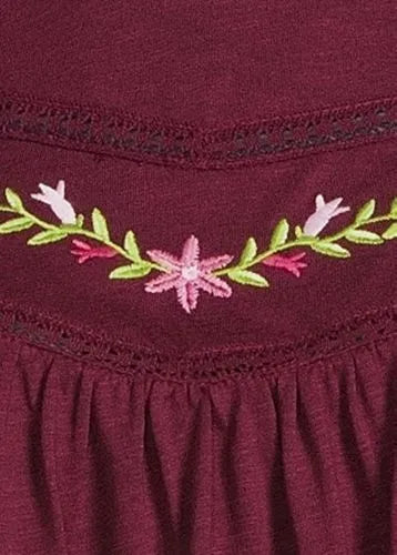 Women's Elbow Sleeve Slub Jersey Embroidered Yoke Pintuck Blouse